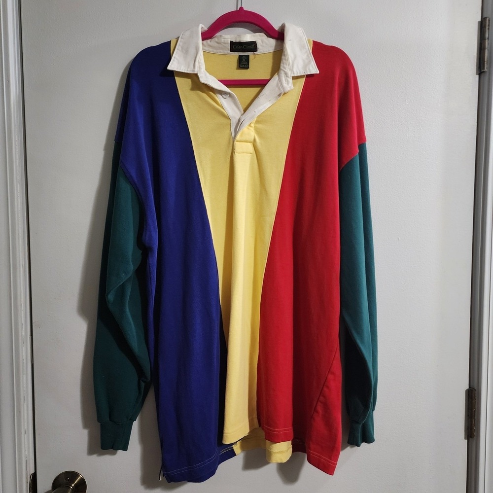 VTG Cross Creek Mens XL Long Sleeve Rugby Shirt Color‎ Block Primary Colors